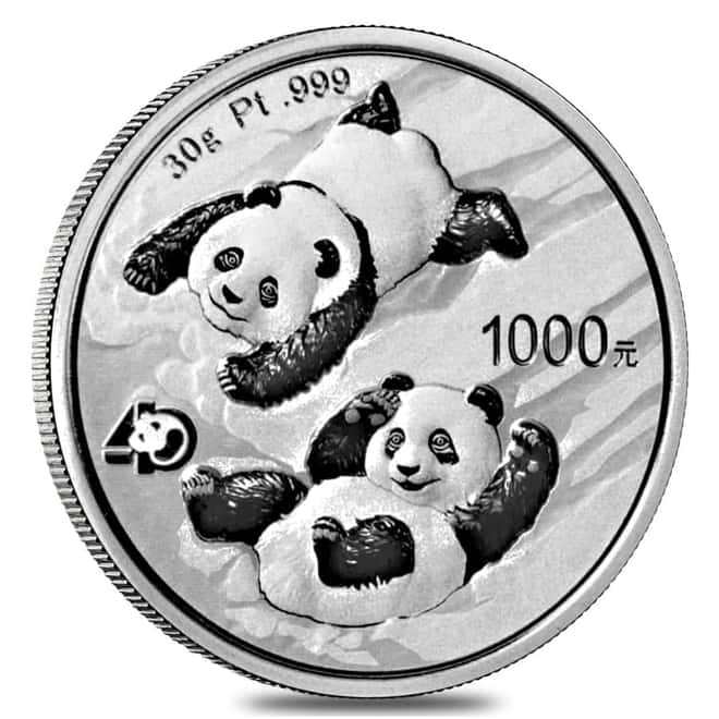 2022 30 gram Chinese Platinum Panda 40th Ann Privy 1000 Yuan .999 Fine BU (w/Box & COA)