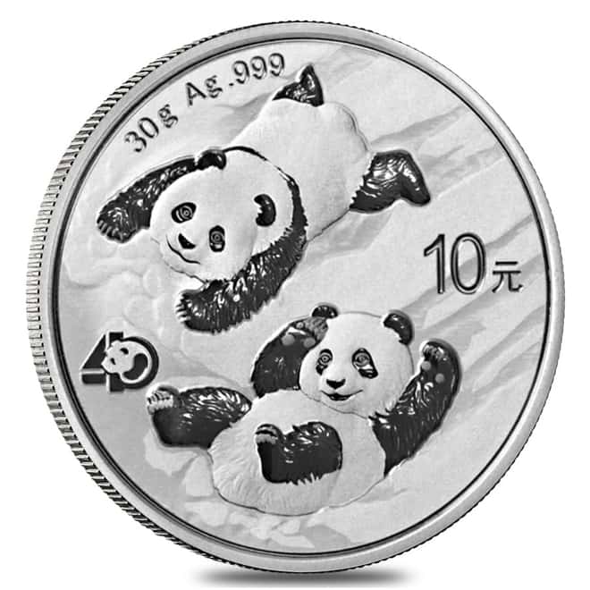 2022 30 gram Chinese Silver Panda 40th Ann Privy 10 Yuan .999 Fine BU