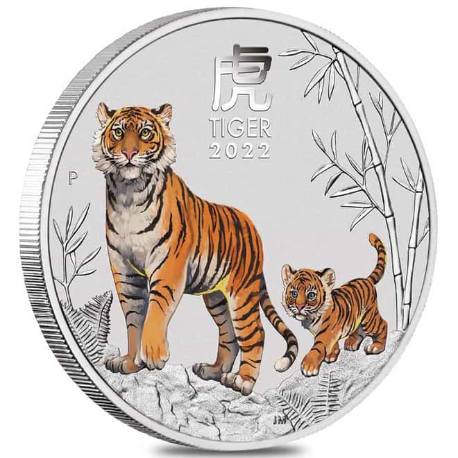 2022 5 oz Colorized Silver Lunar Year of The Tiger BU Perth Mint