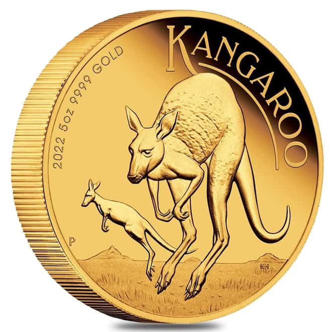 2022 5 oz Proof Gold Australian Kangaroo Perth Mint Coin .9999 Fine (w/Box & COA)