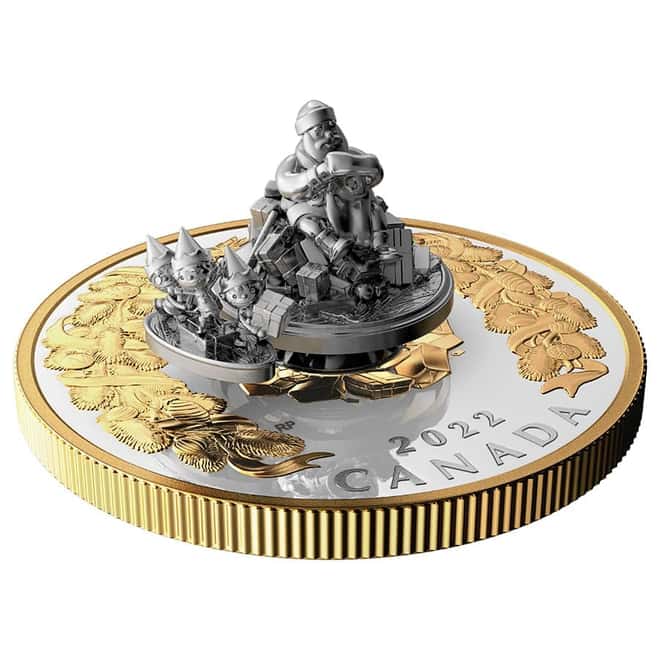 2022 Canada 5 oz Santa with Dancing Elves Holiday Gifts 3D Silver Coin (w/Box & COA)