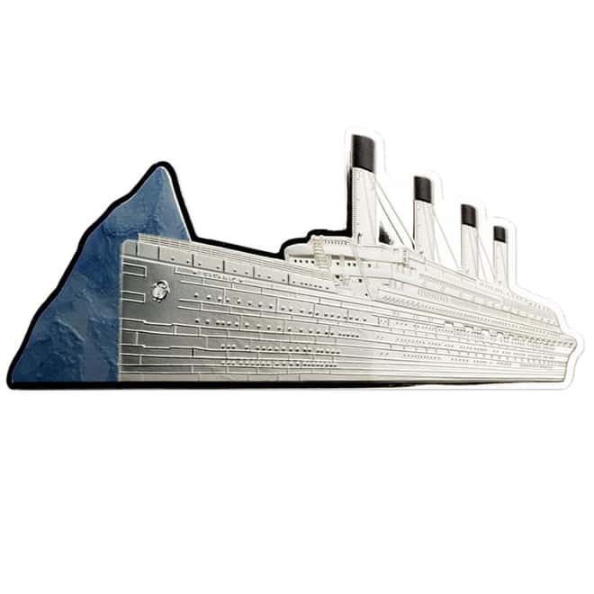 2022 5 oz Silver Titanic Shaped Coin Solomon Islands .999 Fine (w/Box & COA)