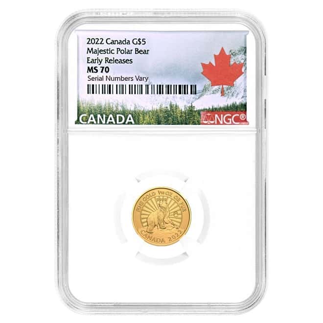 2022 Canada 1/10 oz Gold The Majestic Polar Bear Coin NGC MS 70 ER