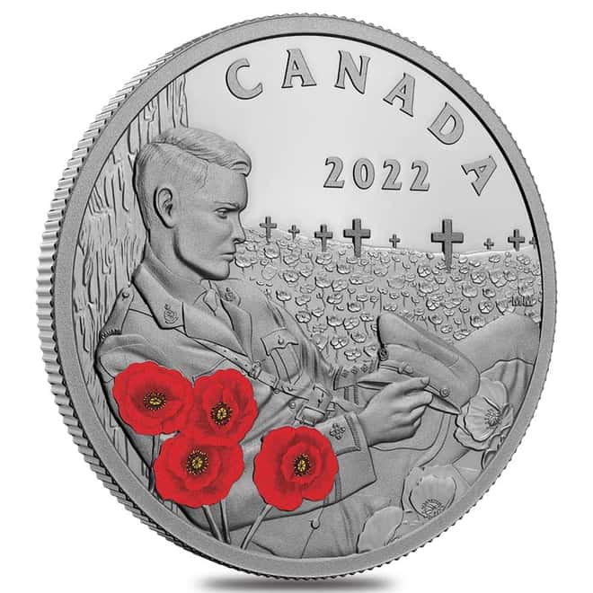 2022 Canada 1 oz Colorized Silver Remembrance Day Coin .9999 Fine (w/Box & COA)