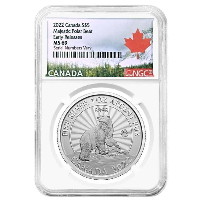 2022 Canada 1 oz Silver The Majestic Polar Bear Coin NGC MS 69 ER