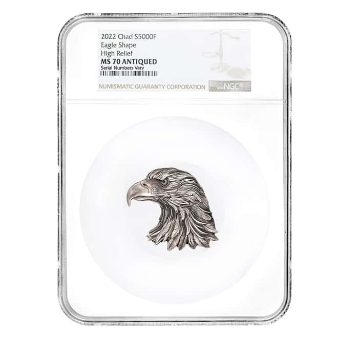 2022 Chad 1 oz Silver American Eagle Shaped High Relief Coin NGC MS 70