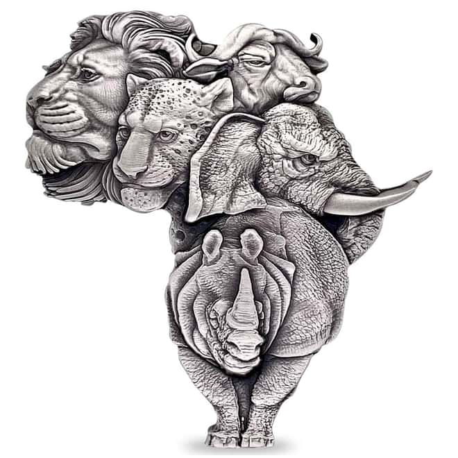 2022 Chad 5 oz Silver Big Five Africa Shaped Coin Serial #1 NGC MS 70 ER High Relief