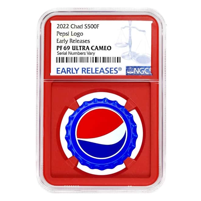 2022 Chad 6 gram Pepsi Bottle Cap Proof Silver Coin NGC PF 69 ER (Red Core)