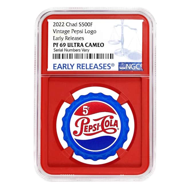 2022 Chad 6 gram Pepsi-Cola Retro Bottle Cap Proof Silver Coin NGC PF 69 ER (Red Core)