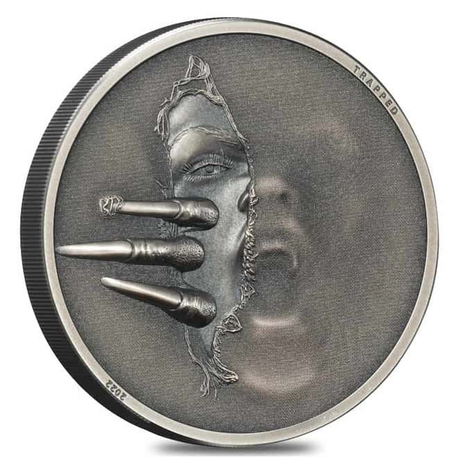 2022 Cook Islands 1 oz Silver Untrapped Coin Antiqued .999 Fine (w/Box & COA)