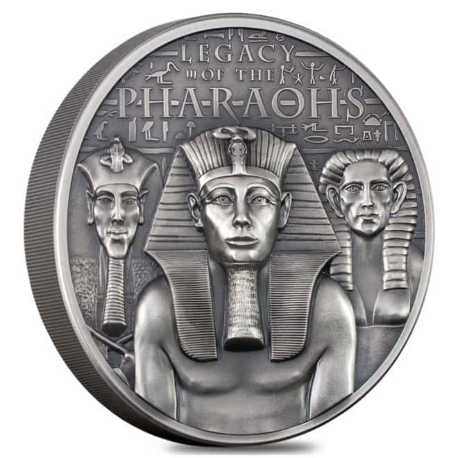 2022 Cook Islands 3 oz Silver Legacy of the Pharaohs Coin Antiqued .999 Fine (w/Box & COA)
