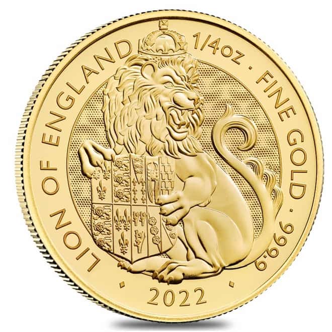 Tube of 25 - 2022 Great Britain 1/4 oz Gold The Tudor Beasts Lion of England Coin .9999 Fine BU