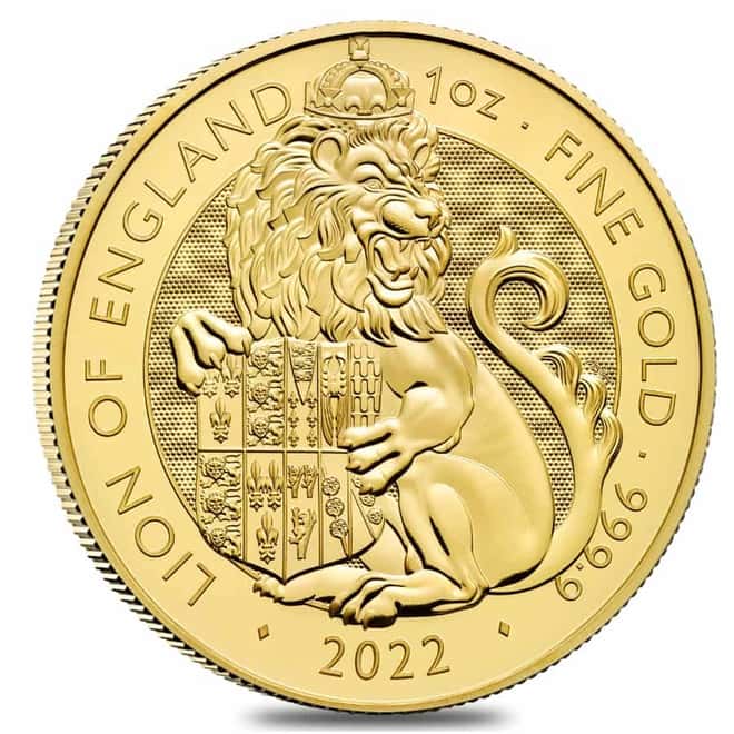 Tube of 10 - 2022 Great Britain 1 oz Gold The Tudor Beasts Lion of England Coin .9999 Fine BU