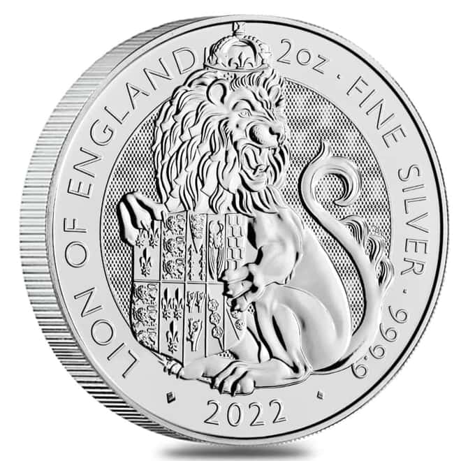 Tube of 10 - 2022 Great Britain 2 oz Silver The Tudor Beasts Lion of England Coin .9999 Fine BU (Roll, Lot of 10)