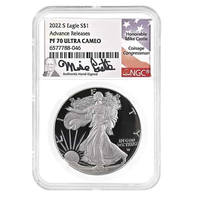 2022-S 1 oz Proof Silver American Eagle NGC PF 70 AR (Castle)