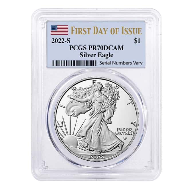 2022-S 1 oz Proof Silver American Eagle PCGS PF 70 FDOI (Flag Label)