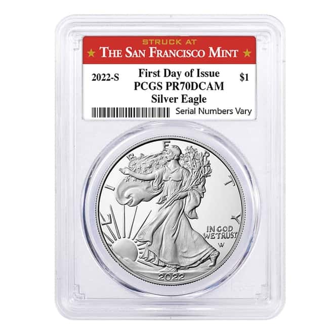 2022-S 1 oz Proof Silver American Eagle PCGS PF 70 FDOI (SF Label)