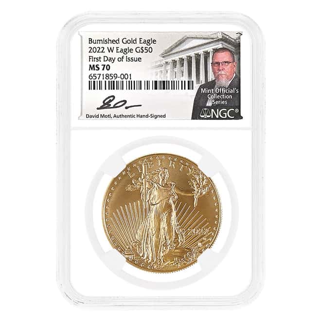 2022-W 1 oz $50 Burnished Gold American Eagle NGC MS 70 FDOI (David Motl)