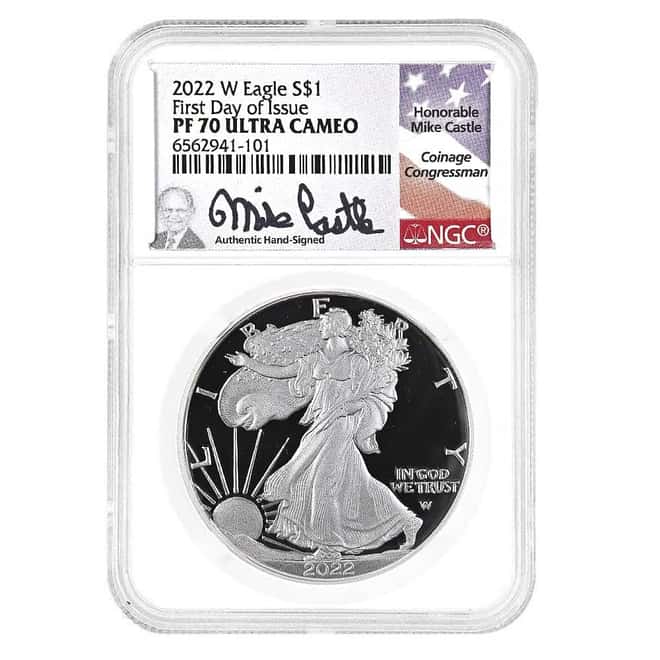 2022-W 1 oz Proof Silver American Eagle NGC PF 70 FDOI (Castle)