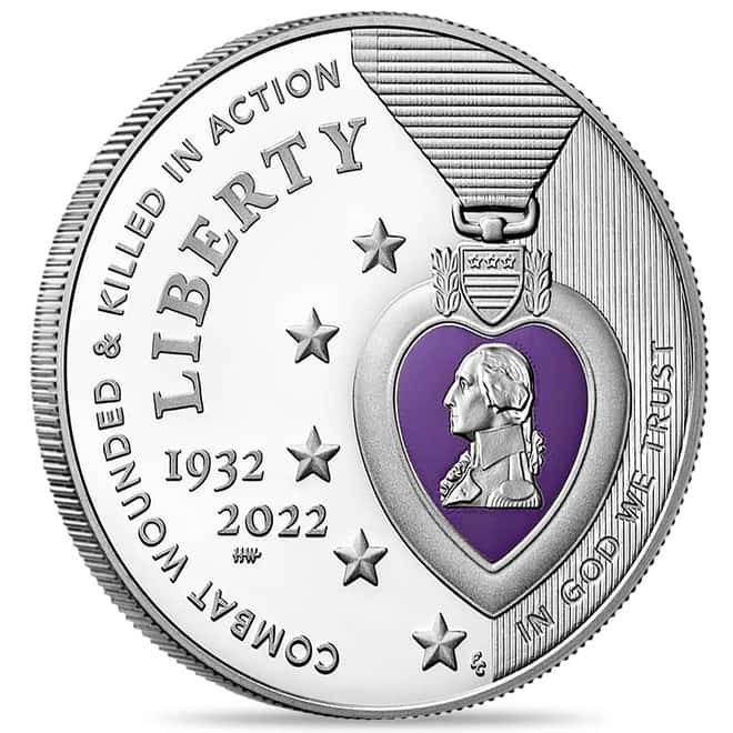 2022-W Purple Heart Colorized Silver Dollar $1 (w/Box & COA)