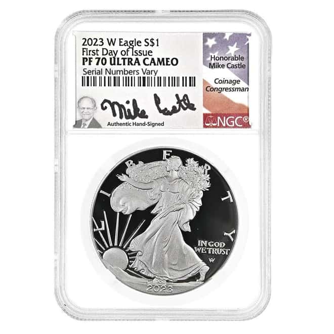 2023-W 1 oz Proof Silver American Eagle NGC PF 70 FDOI (Castle)