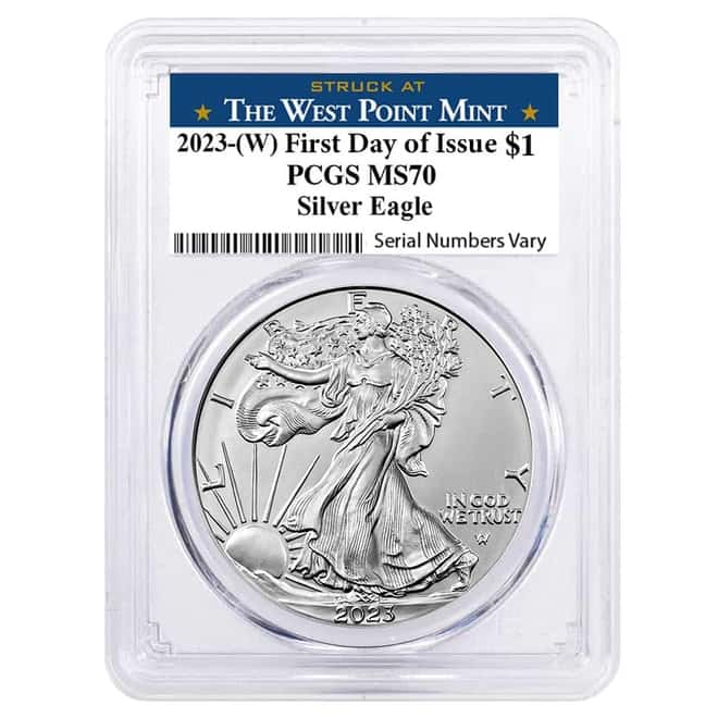 2023 (W) 1 oz Silver American Eagle $1 Coin PCGS MS 70 FDOI (West Point)