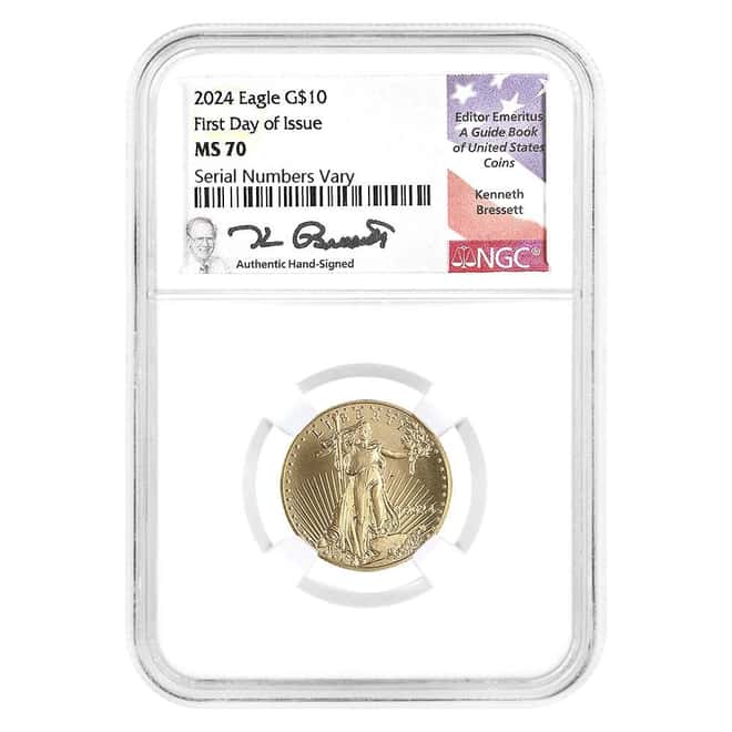 2024 1/4 oz $10 Gold American Eagle NGC MS 70 FDOI (Kenneth Bressett)