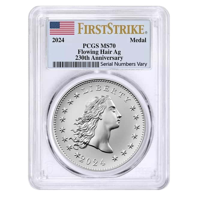 2024 1 oz Flowing Hair Silver Medal 230th Ann. PCGS MS 70 FS