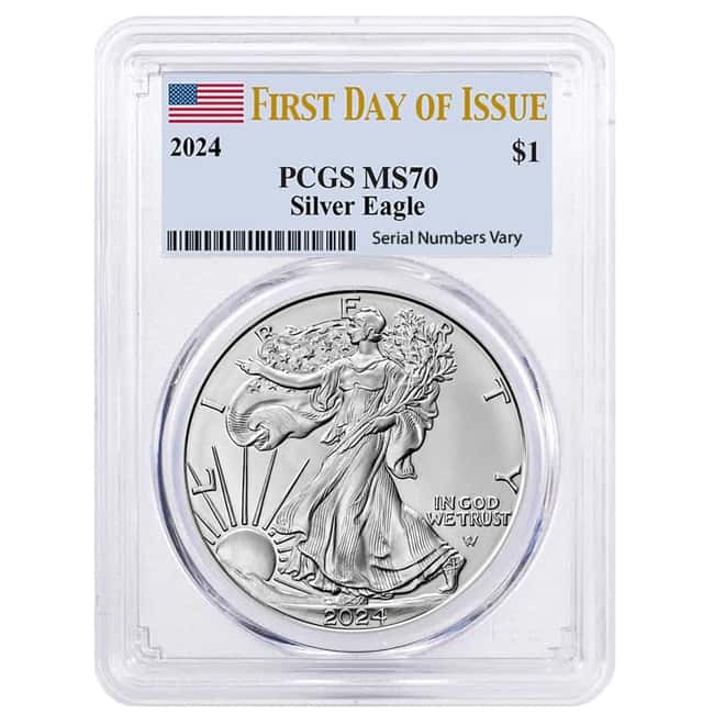 2024 1 oz Silver American Eagle PCGS MS 70 FDOI (Flag)