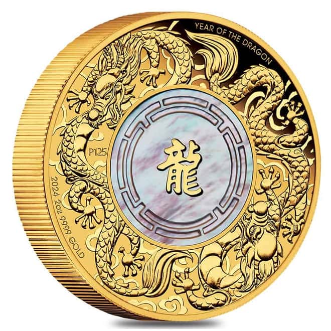 2024 2 oz Double Dragon Mother of Pearl Gold Coin Perth Mint