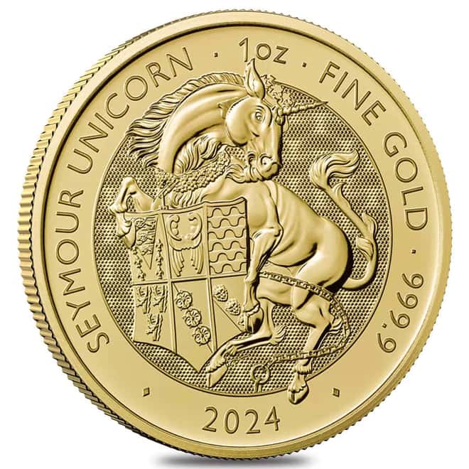Tube of 10 - 2024 GB 1 oz Gold The Tudor Beasts Seymour Unicorn Coin BU