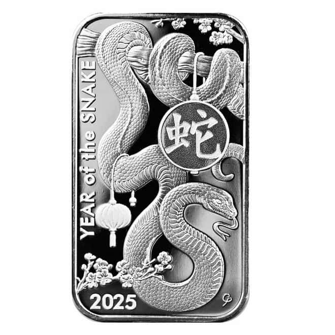 Tube of 20 - 2025 1 oz Asahi Lunar Snake Silver Bar .999 Fine