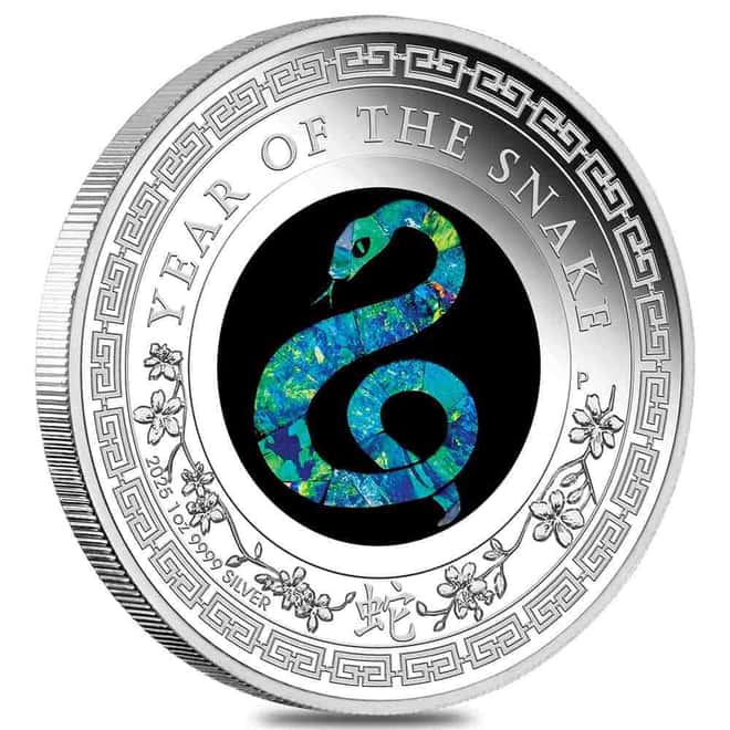 2025 1 oz Proof Silver Lunar Snake Opal Coin Australian Perth Mint