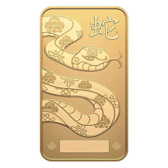 2025 1 oz Royal Canadian Mint RCM Lunar Snake Gold Bar .9999 Fine (in Assay)