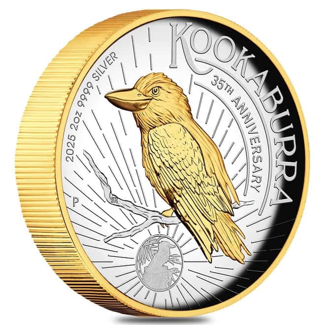 2025 2 oz Silver Australian Kookaburra High Relief Gilded Coin Perth Mint