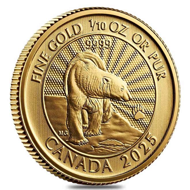 2025 Canada 1/10 oz The Majestic Polar Bear Gold Coin