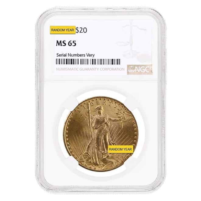 $20 Gold Double Eagle Saint Gaudens NGC MS 65 (Random Year)