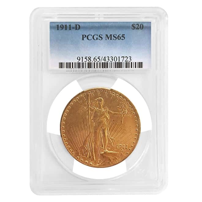 1911-D $20 Gold Saint Gaudens Double Eagle Coin PCGS MS 65
