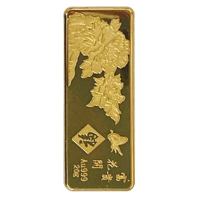 20 gram Chinese Bloom and Wealth Gold Bar .9999 Fine (In Cap)