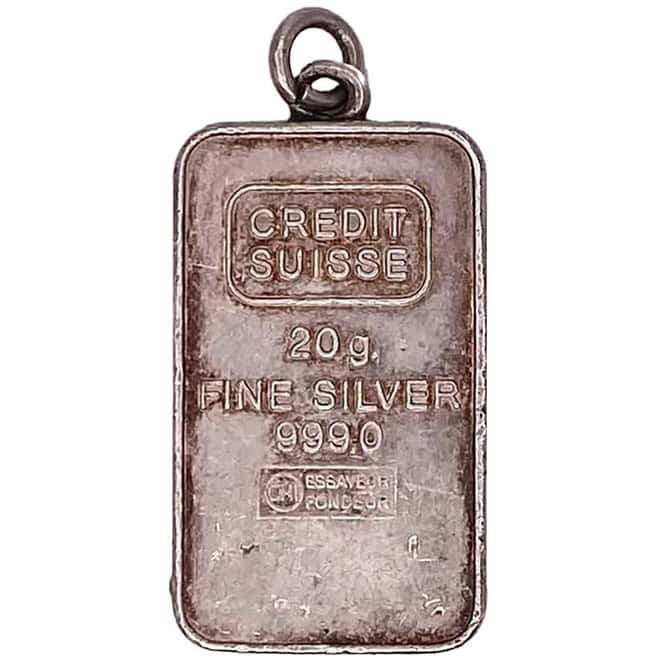 20 gram Credit Suisse Silver Vintage Bar .999 Fine (Pendant Variation)