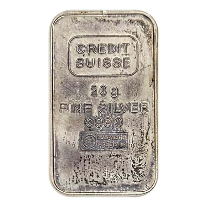 20 gram Credit Suisse Vintage Silver Bar .999 Fine