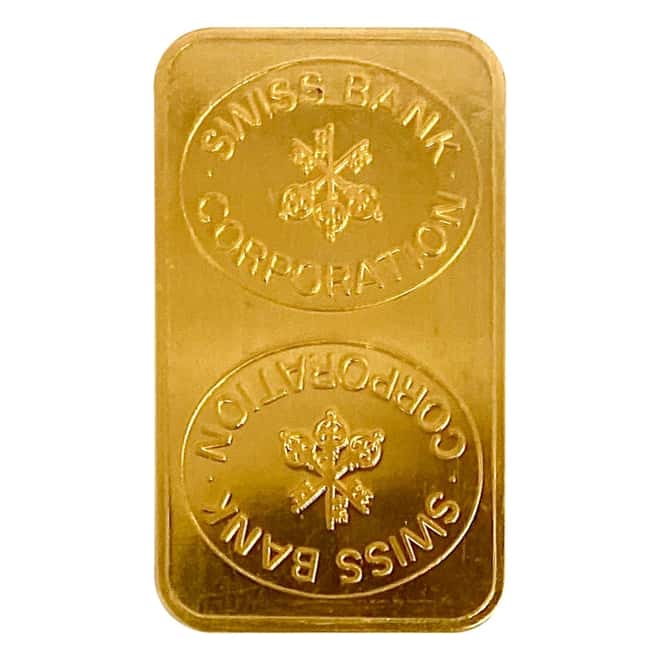 20 gram Swiss Bank Corporation Gold Bar .9999 Fine