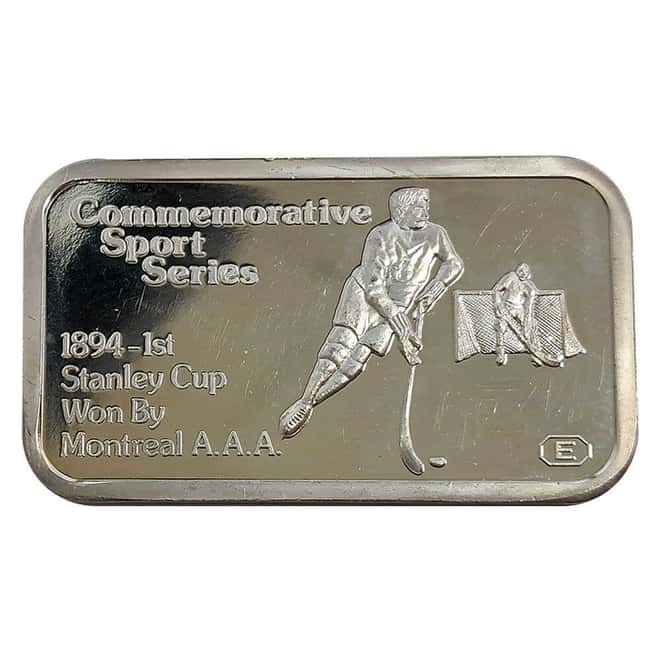 1 oz Engelhard Silver Bar Commemorative Sports Series Hockey (Alternate Reverse) .999 Fine