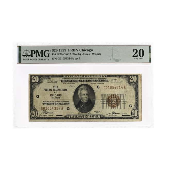 1929 $20 National Currency Note Chicago PMG VF 20