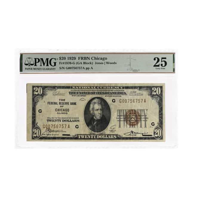 1929 $20 National Currency Note Chicago PMG VF 25