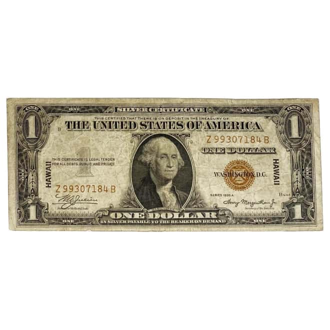 1935 A $1 Silver Certificate Currency Note Hawaii Cull