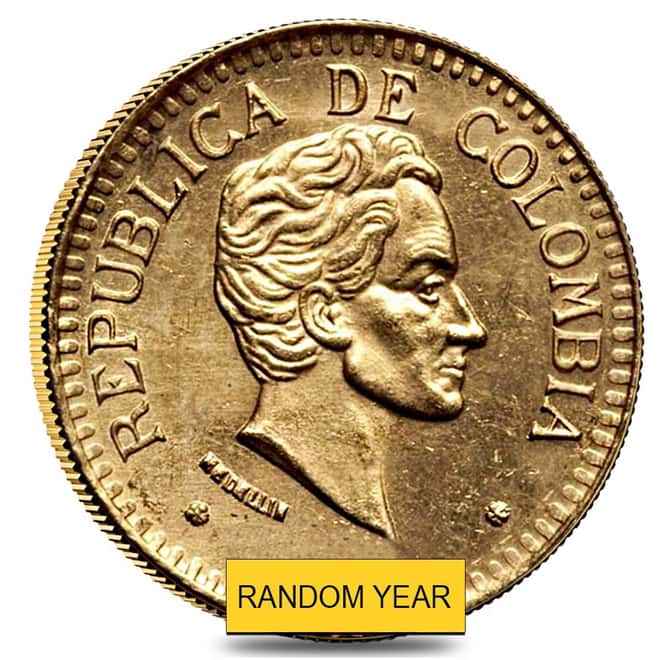 Colombia Gold 2.5 Pesos Coin AGW .1177 (1913-1929, Random Year)