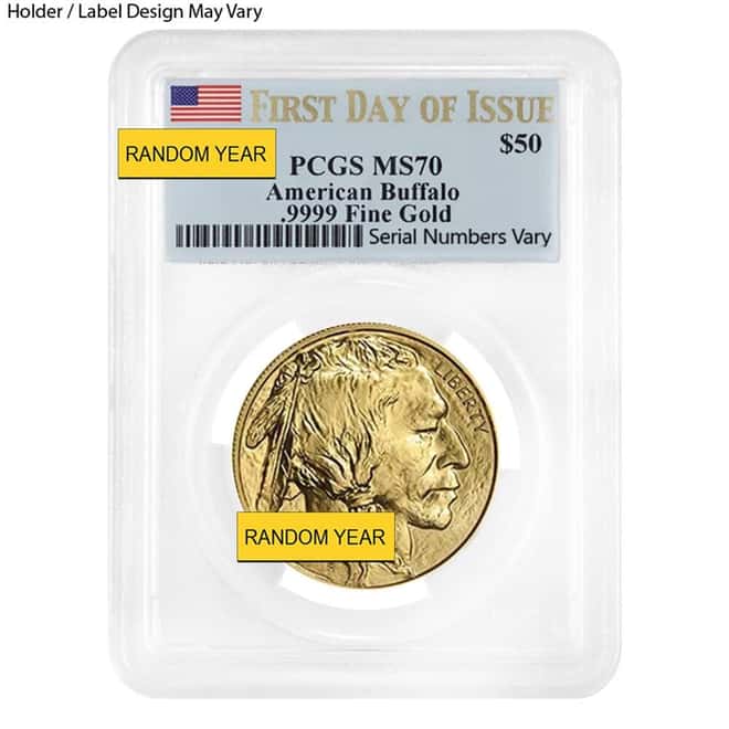 1 oz $50 Gold American Buffalo PCGS MS 70 FDOI (Random Year)