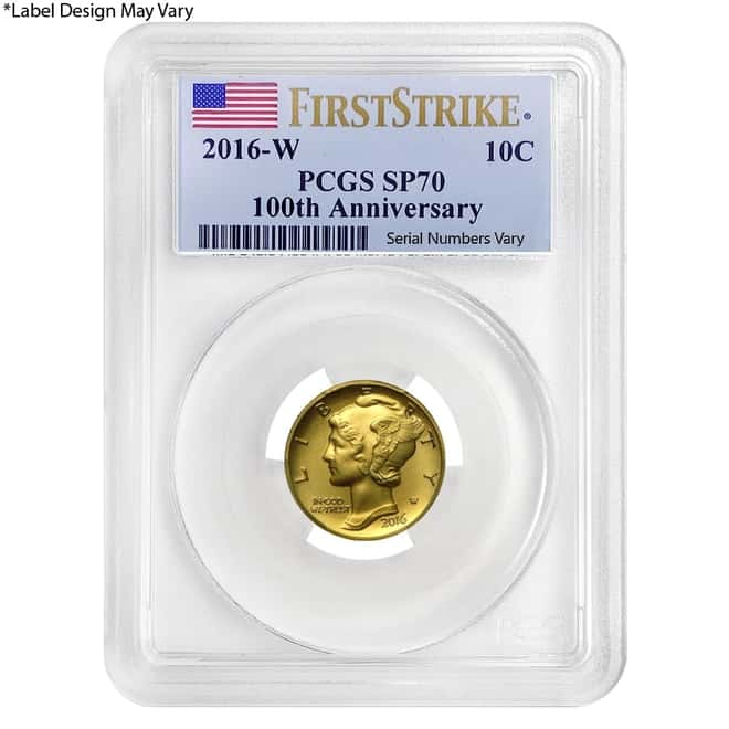 2016 1/10 oz Mercury Dime Centennial Gold Coin PCGS SP 70 FS 100th Ann