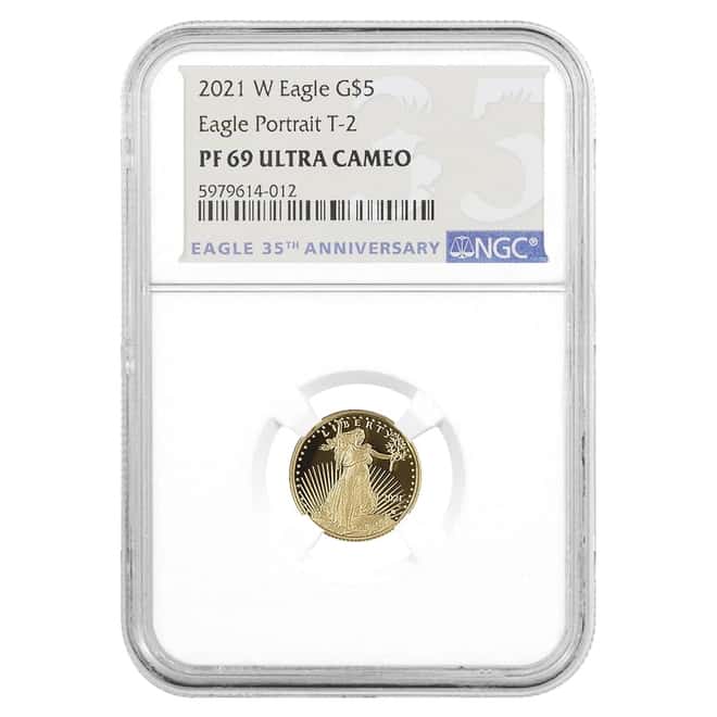 2021-W 1/10 oz $5 Proof Gold American Eagle Type 2 NGC PF 69 UCAM